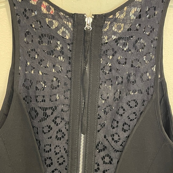 Rebecca Taylor Black Fit and Flare Lace Deep Neckline Dress - Picture 6 of 10